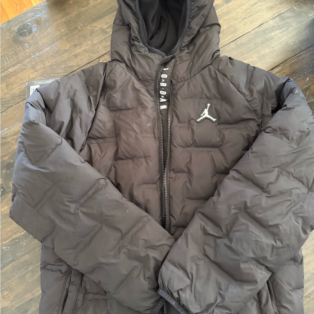 Jordan Men's Black Hooded Puffer Jacket with Jumpman Logo